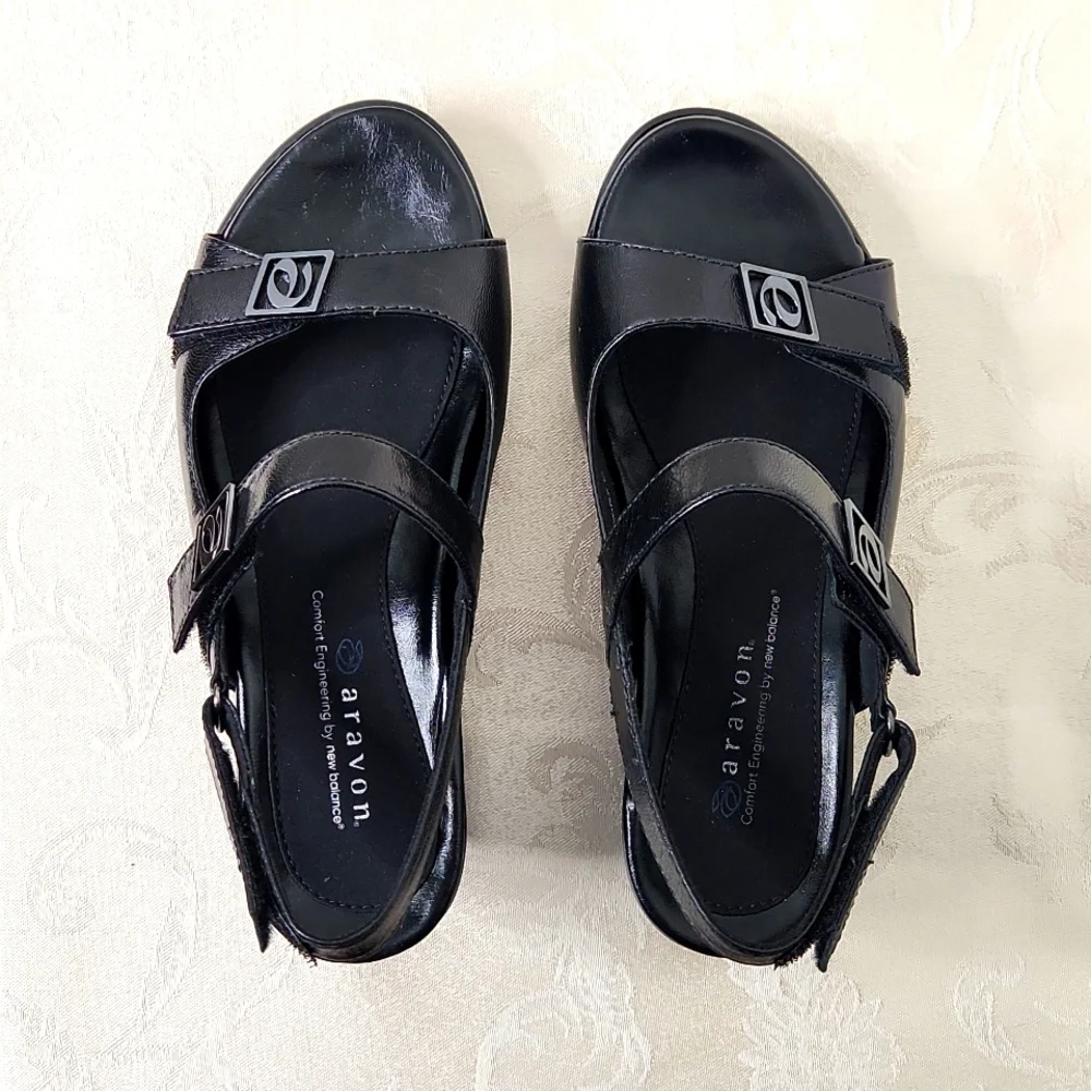 Aravon New Balance Ava comfort strap black heel sandals size 6 strappy maryjane